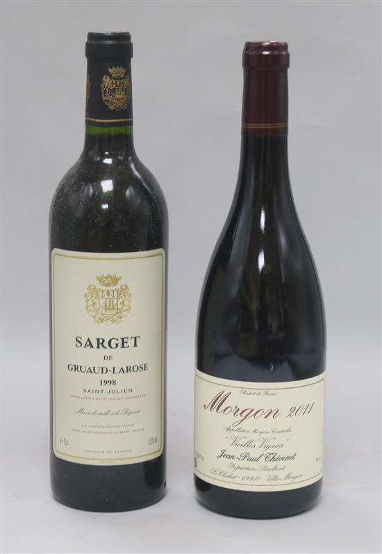 Six bottles of Sarget de Gruard Larose, 2002(3) & 1998(3) and six other bottles of Morgon